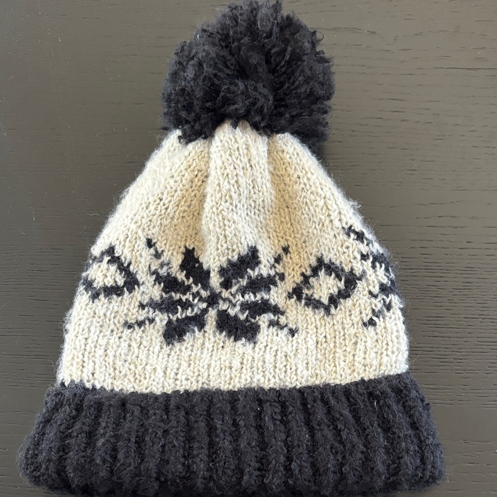Free People Cream and Black Knit Pom Beanie
